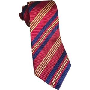 Rochas Paris 100% Silk Repp Striped Tie Red Blue Yellow 58"x3.85" Handmade Spain